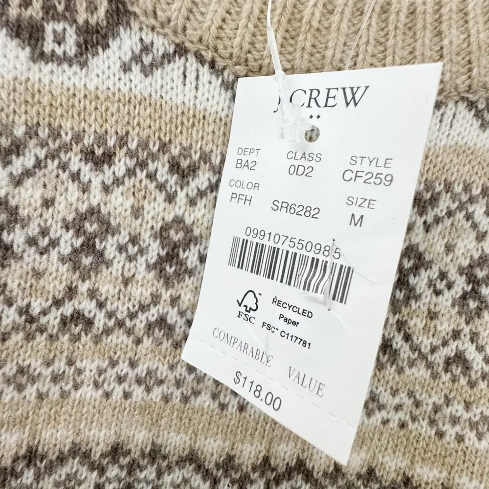 J. Crew Super Soft Lambswool-Blend Fair Isle Crewneck Sweater Size Medium NWT
